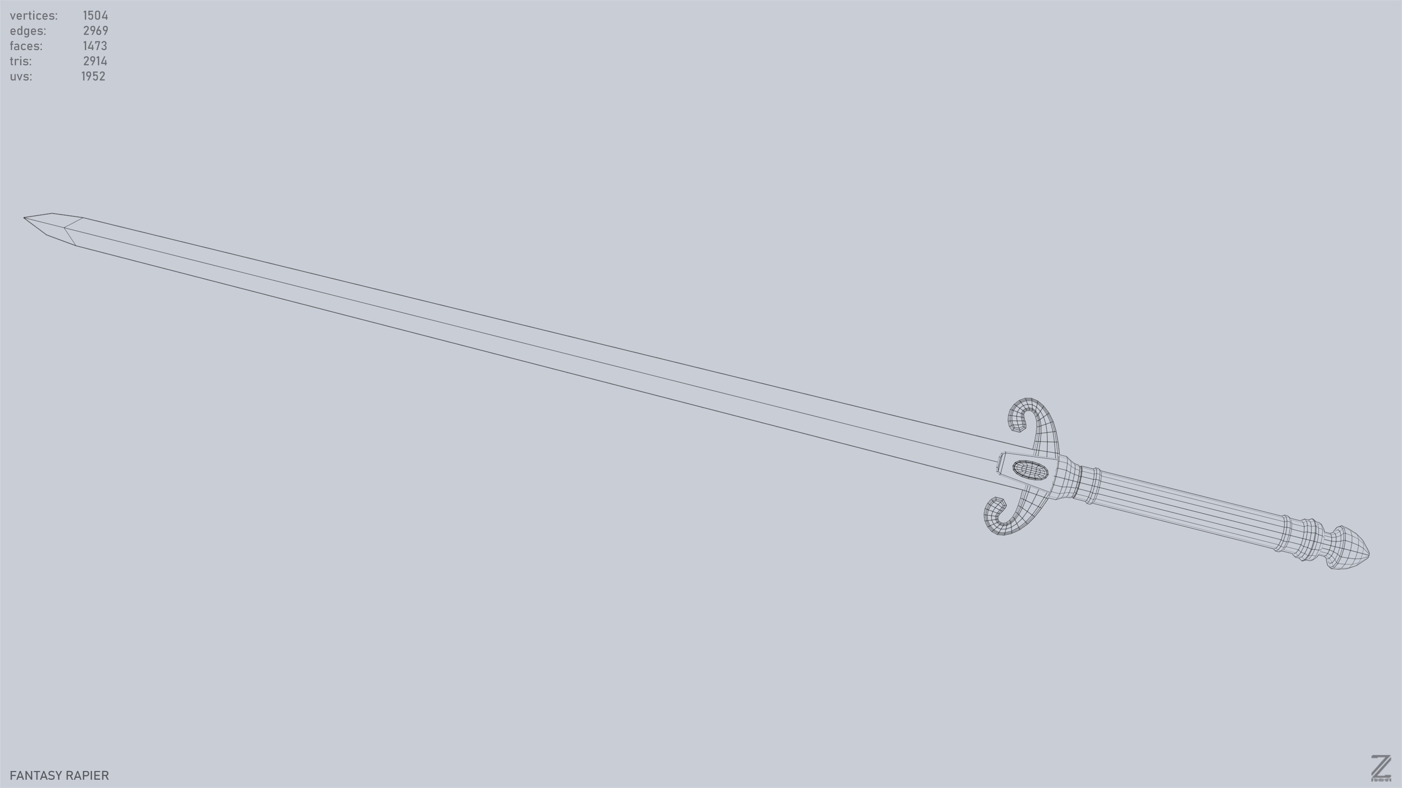 Fantasy rapier Low-poly 3D model_14