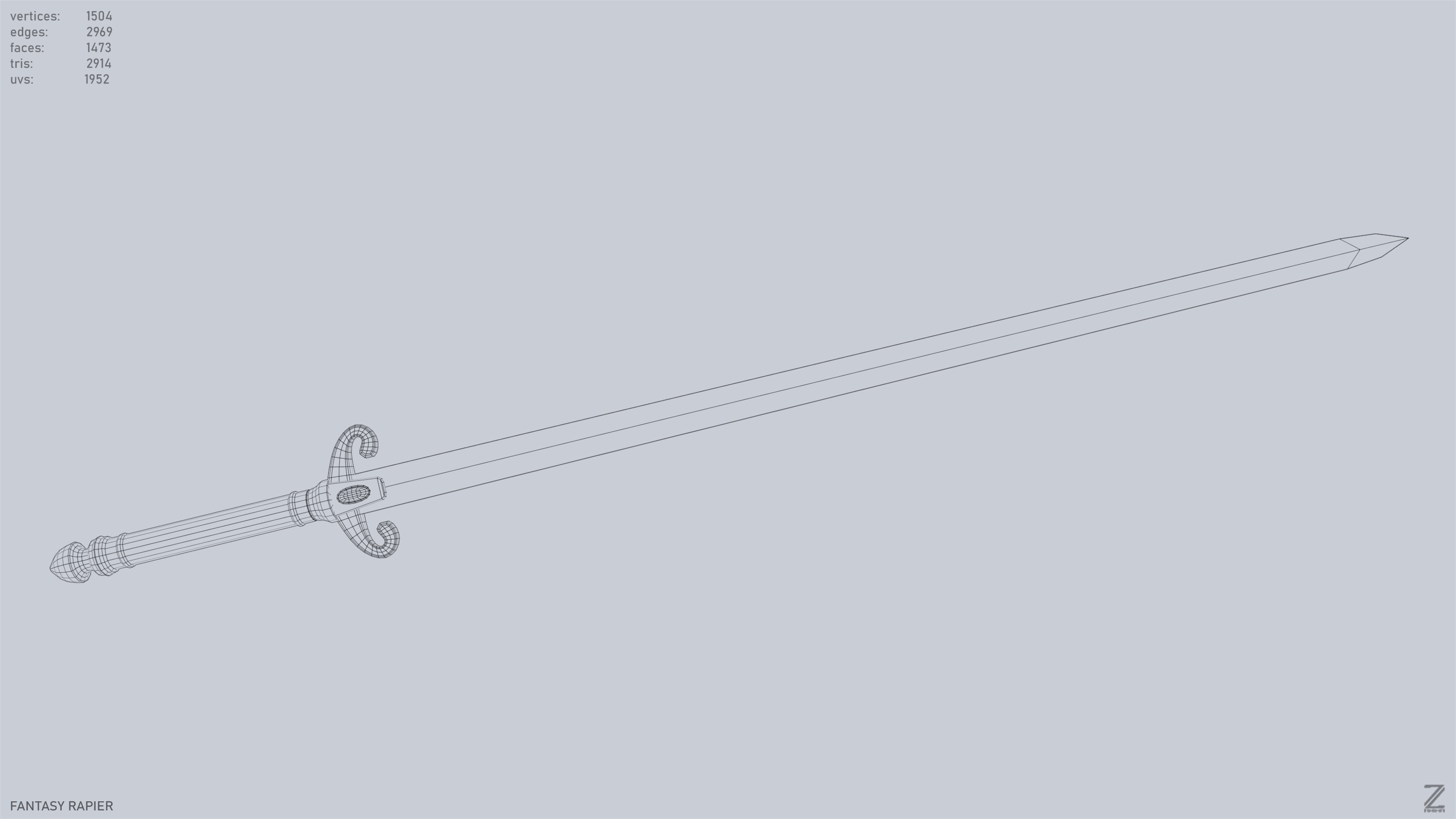 Fantasy rapier Low-poly 3D model_12
