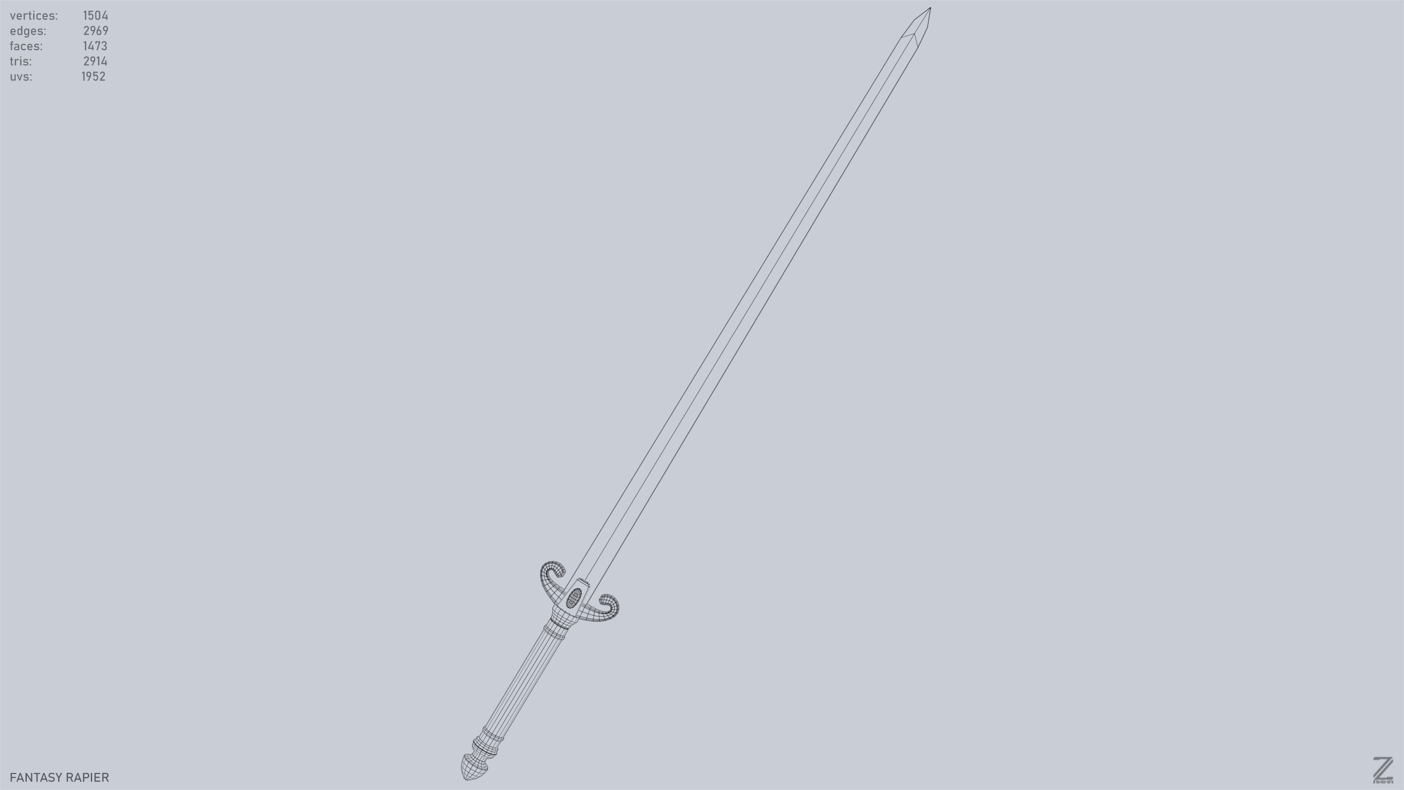 Fantasy rapier Low-poly 3D model_15