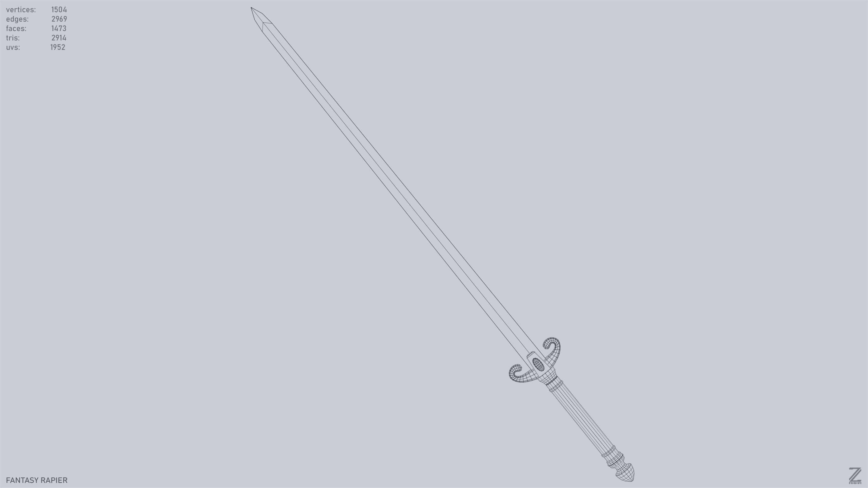 Fantasy rapier Low-poly 3D model_10