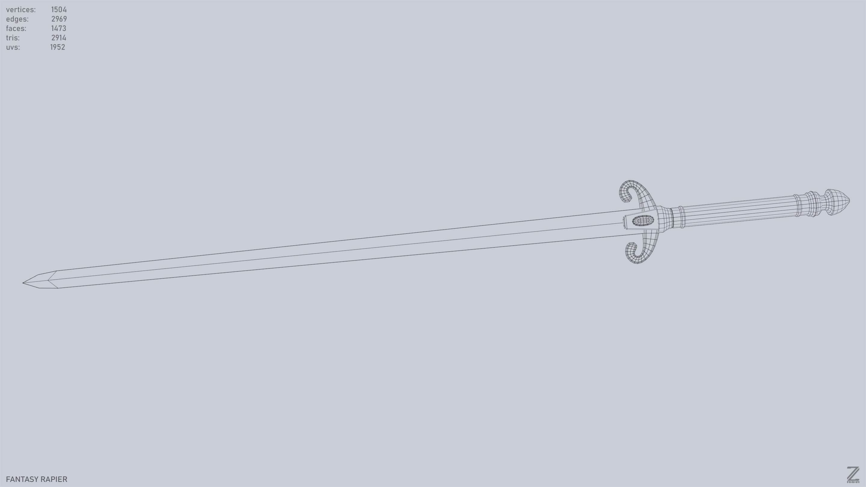 Fantasy rapier Low-poly 3D model_11