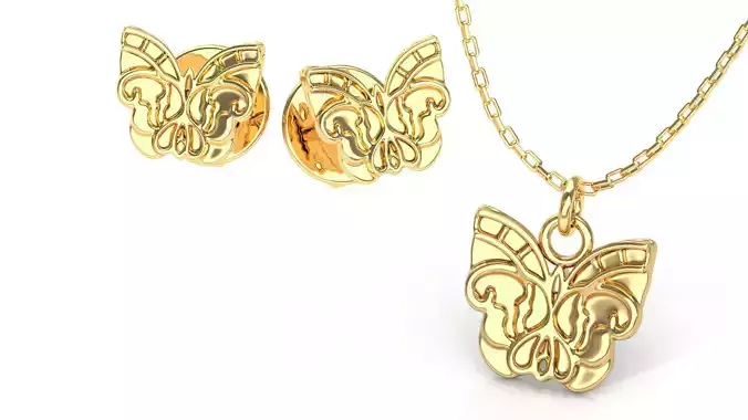 Art Deco Butterfly Stud Earring and Pendant Series 1