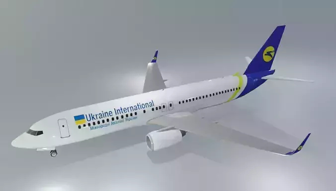 Ukraine Airlines Boeing 737-800 low poly 3D model with cockpit Low-poly 3D model