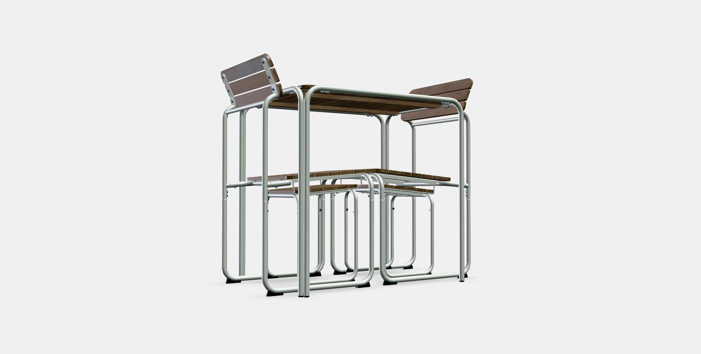 FURUON dining table with 2 chairs  2 stools Low-poly 3D model_2
