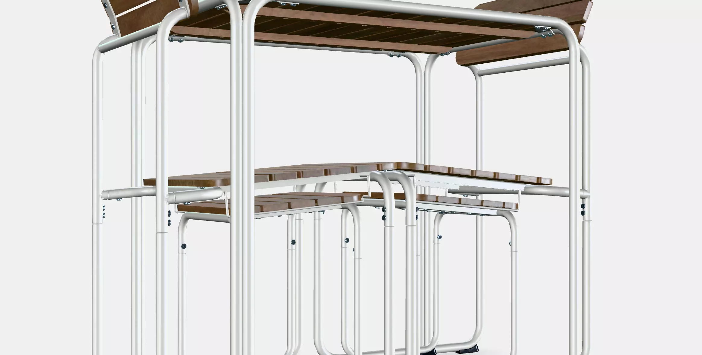 FURUON dining table with 2 chairs  2 stools Low-poly 3D model_0