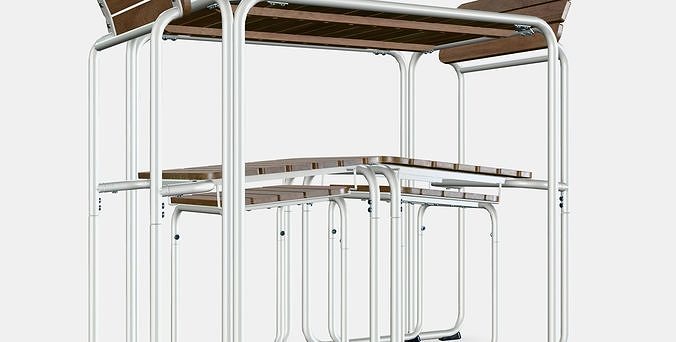 FURUON dining table with 2 chairs  2 stools Low-poly 3D model