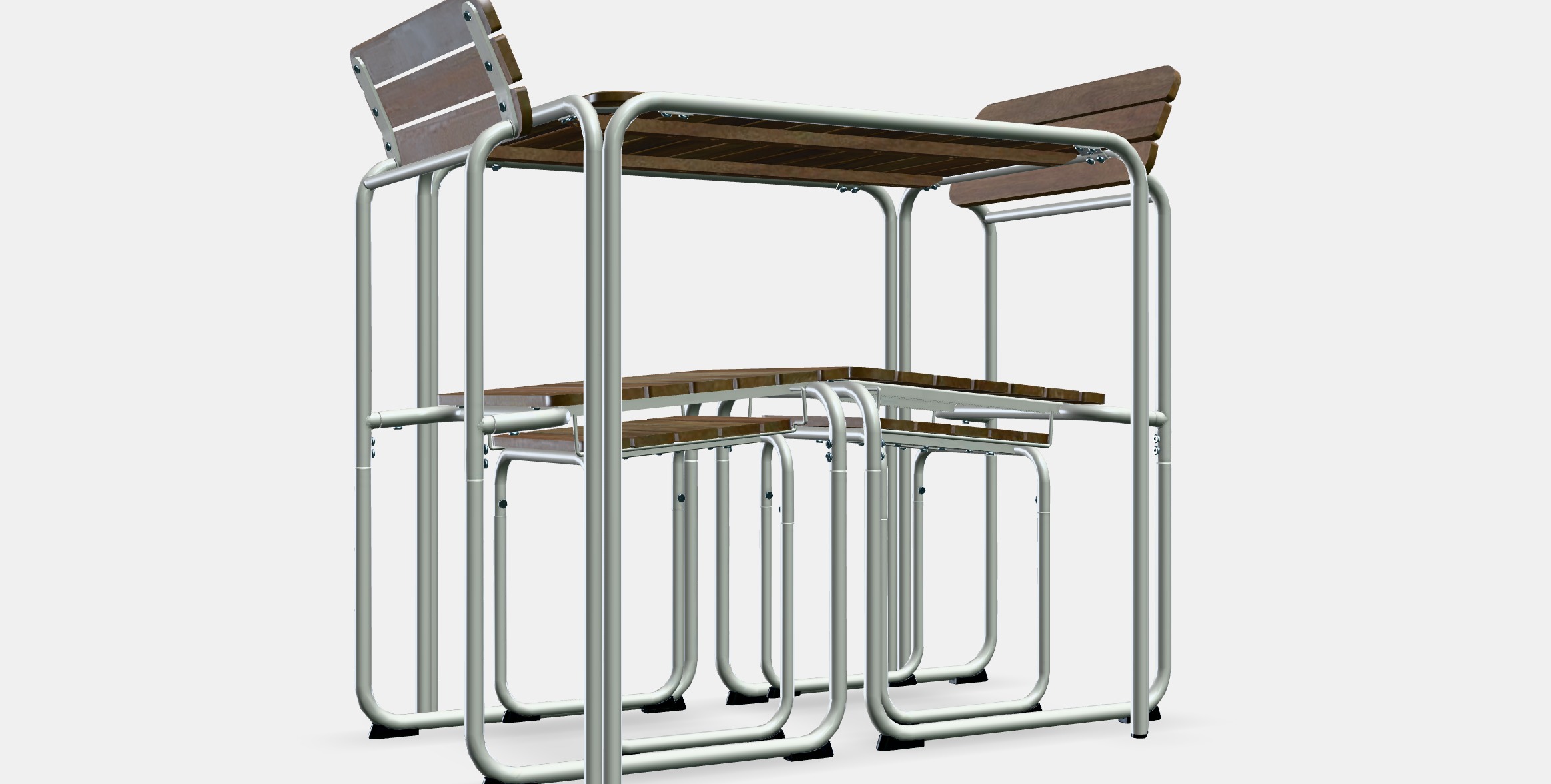 FURUON dining table with 2 chairs  2 stools Low-poly 3D model_10