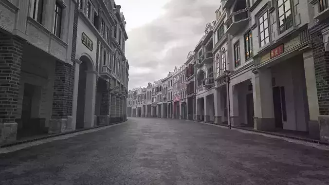 Chinese arcade streets shophouse Buildings kit 3D model