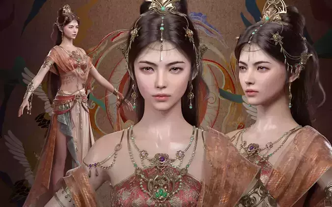 Chinese Girl Dunhuang Flying Sky Y226 3D model 3D model