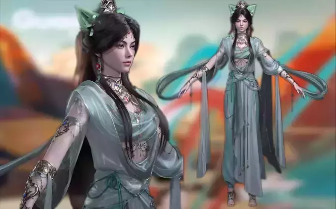 Chinese Girl Change Jade Rabbit  Y228 3D model 3D model