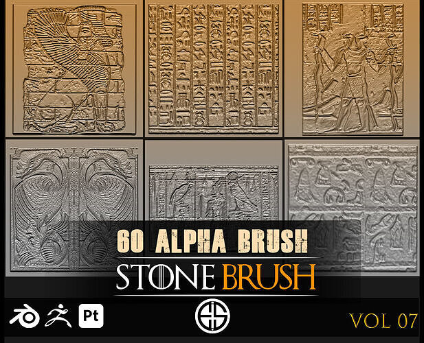 60 Real Alpha Stone Brushes- Stone Brushes-Vol 07 Texture