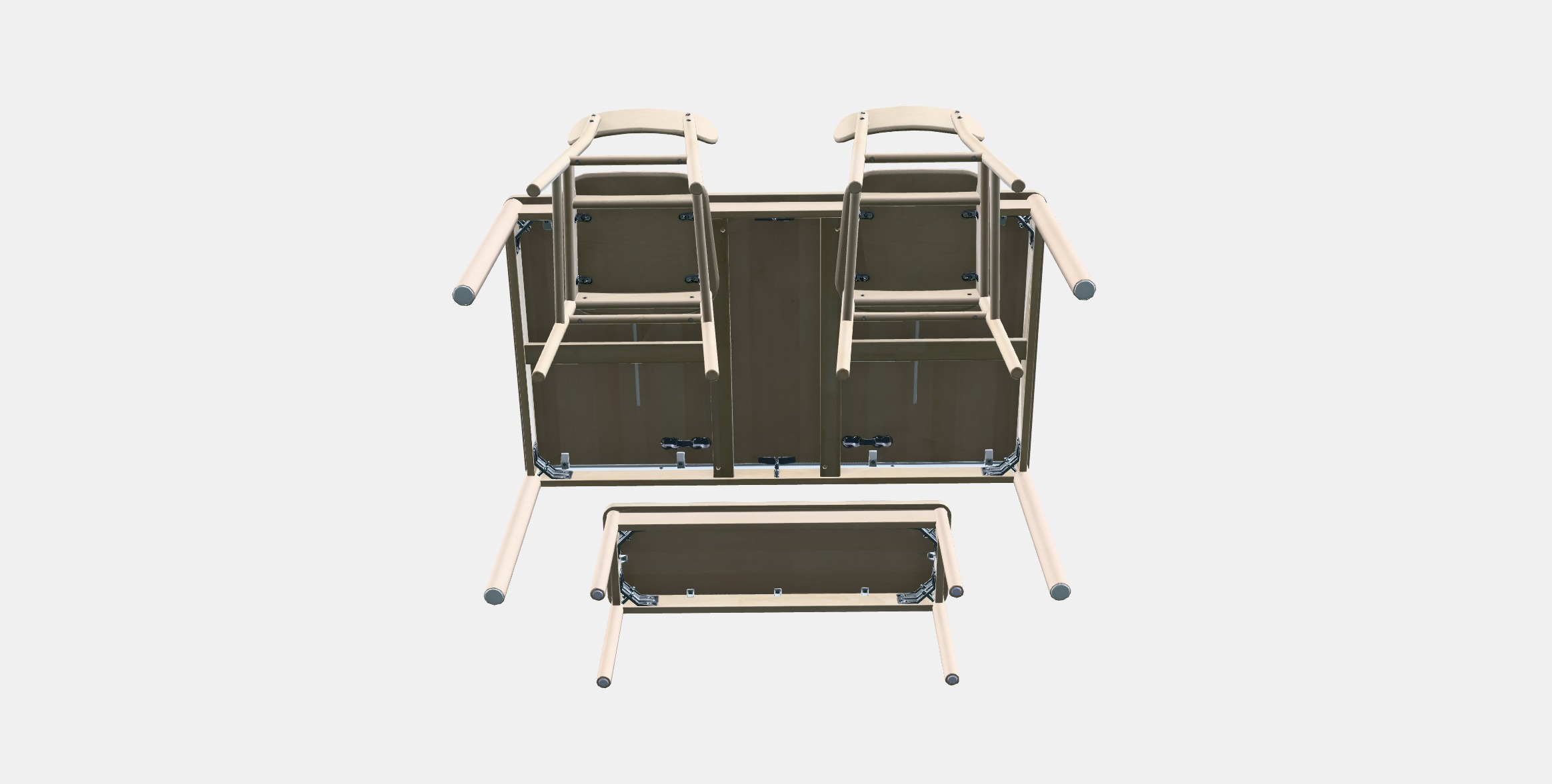 RONNINGE - RONNINGE Table with 2 chairs and bench Low-poly 3D model_6