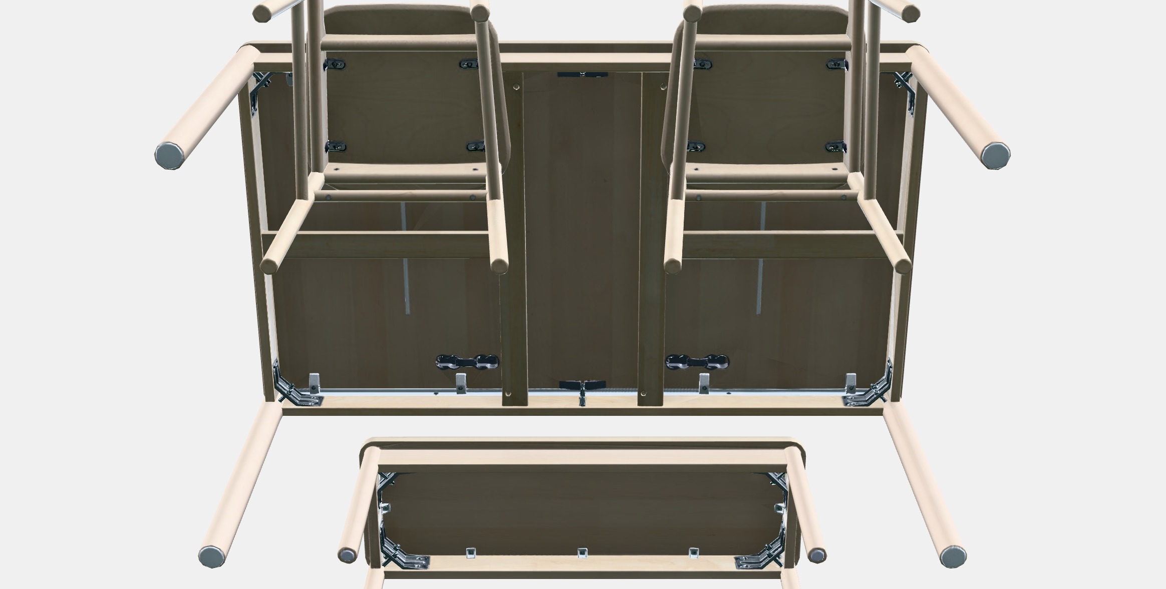 RONNINGE - RONNINGE Table with 2 chairs and bench Low-poly 3D model_8