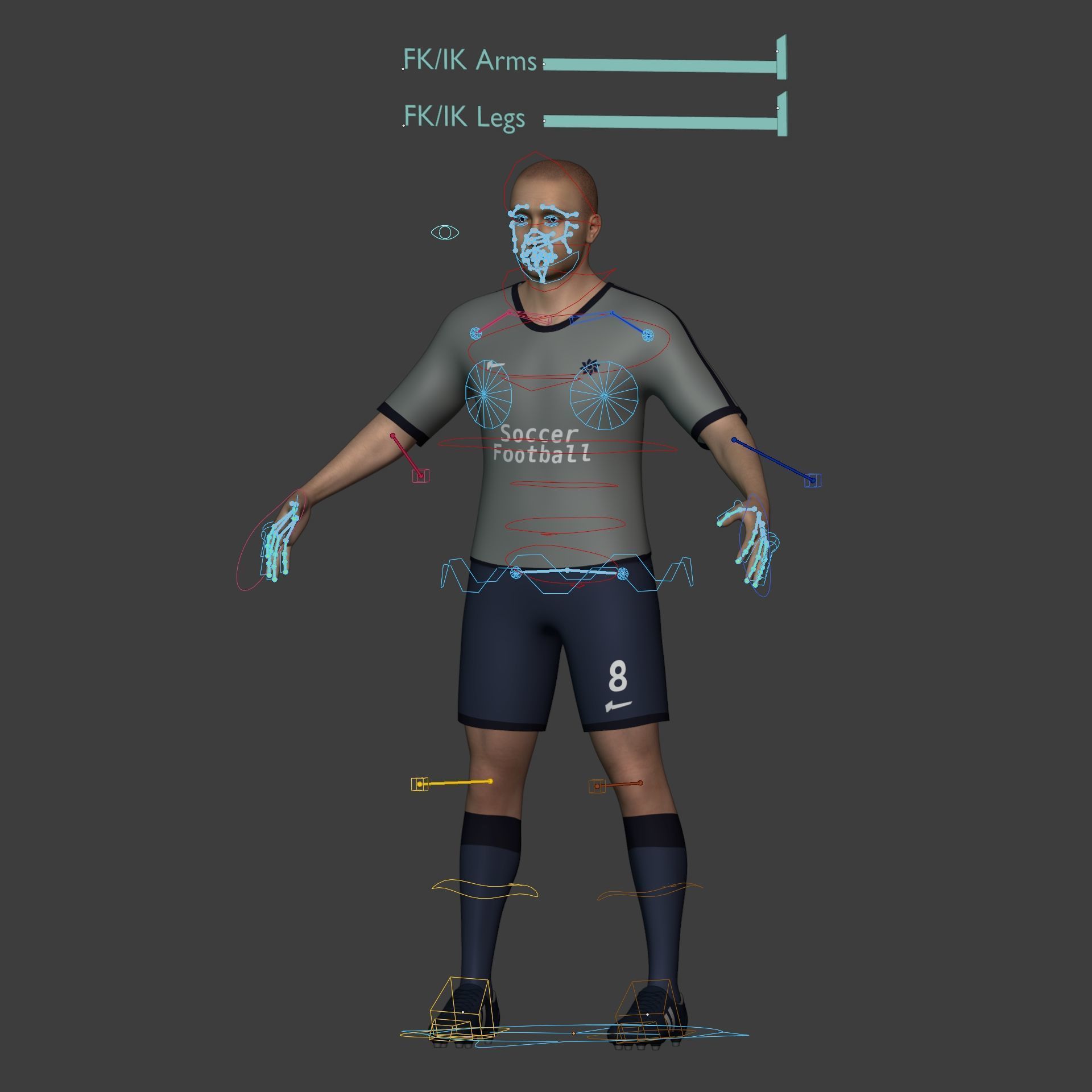 Soccer - Football Player -- High Quality IK and FK Rig Low-poly 3D model_3