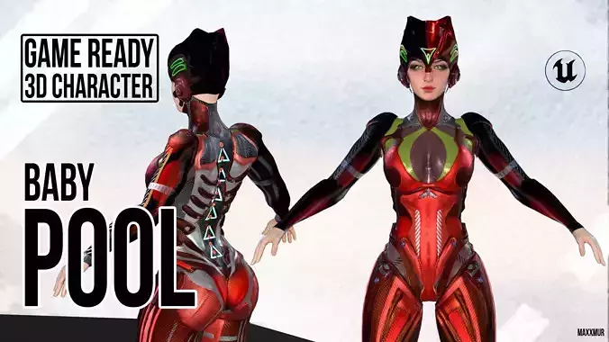 Low-Poly Game Ready PBR 3D Character is BABYPOOL Helmet Low-poly 3D model