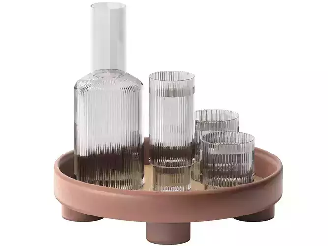 round platform tray with ripple carafe water 3D model
