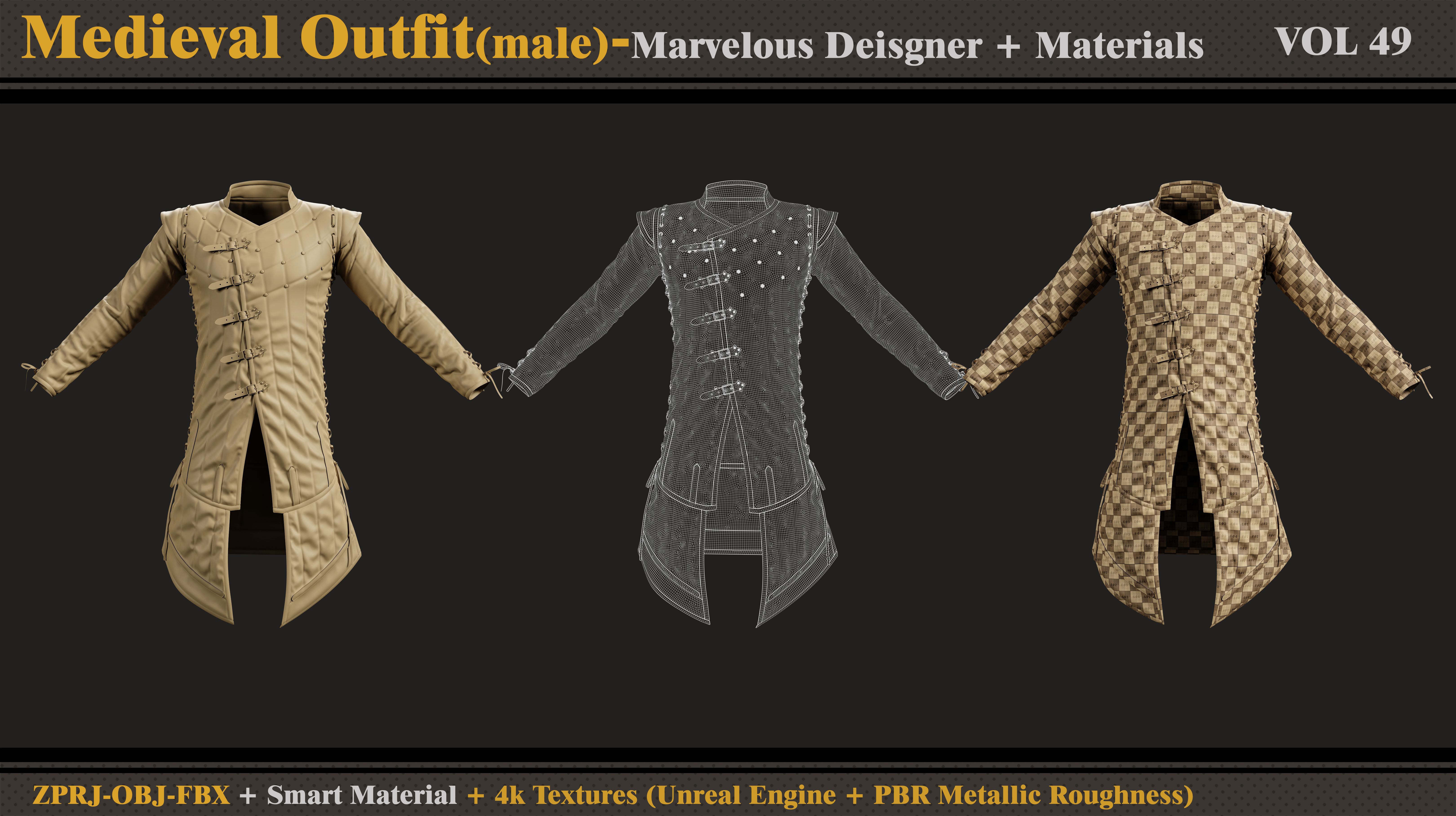 Medieval Outfit- MD-Clo3d-Smart Material- Textures-OBJ-FBX  3D model_3