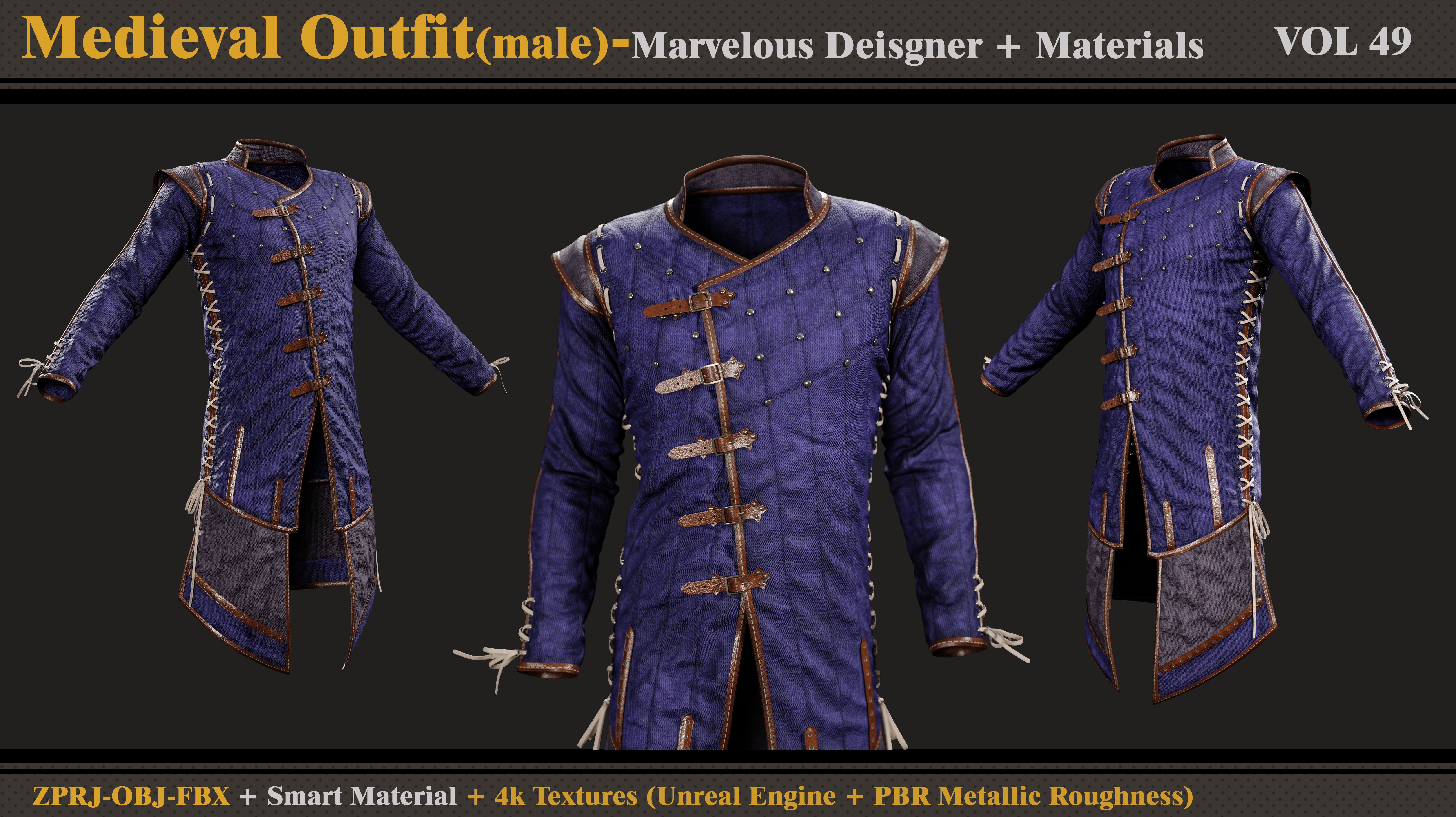 Medieval Outfit- MD-Clo3d-Smart Material- Textures-OBJ-FBX  3D model_2