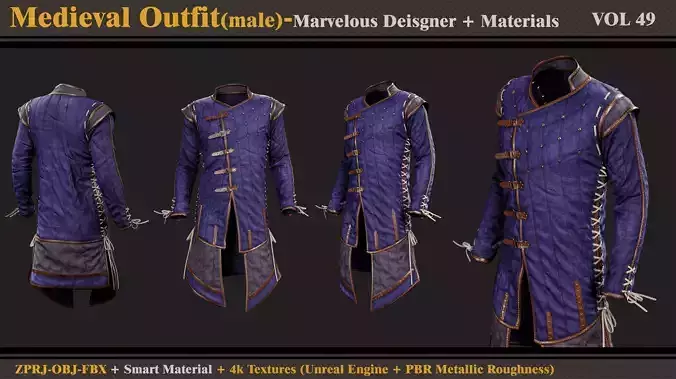 Medieval Outfit- MD-Clo3d-Smart Material- Textures-OBJ-FBX 