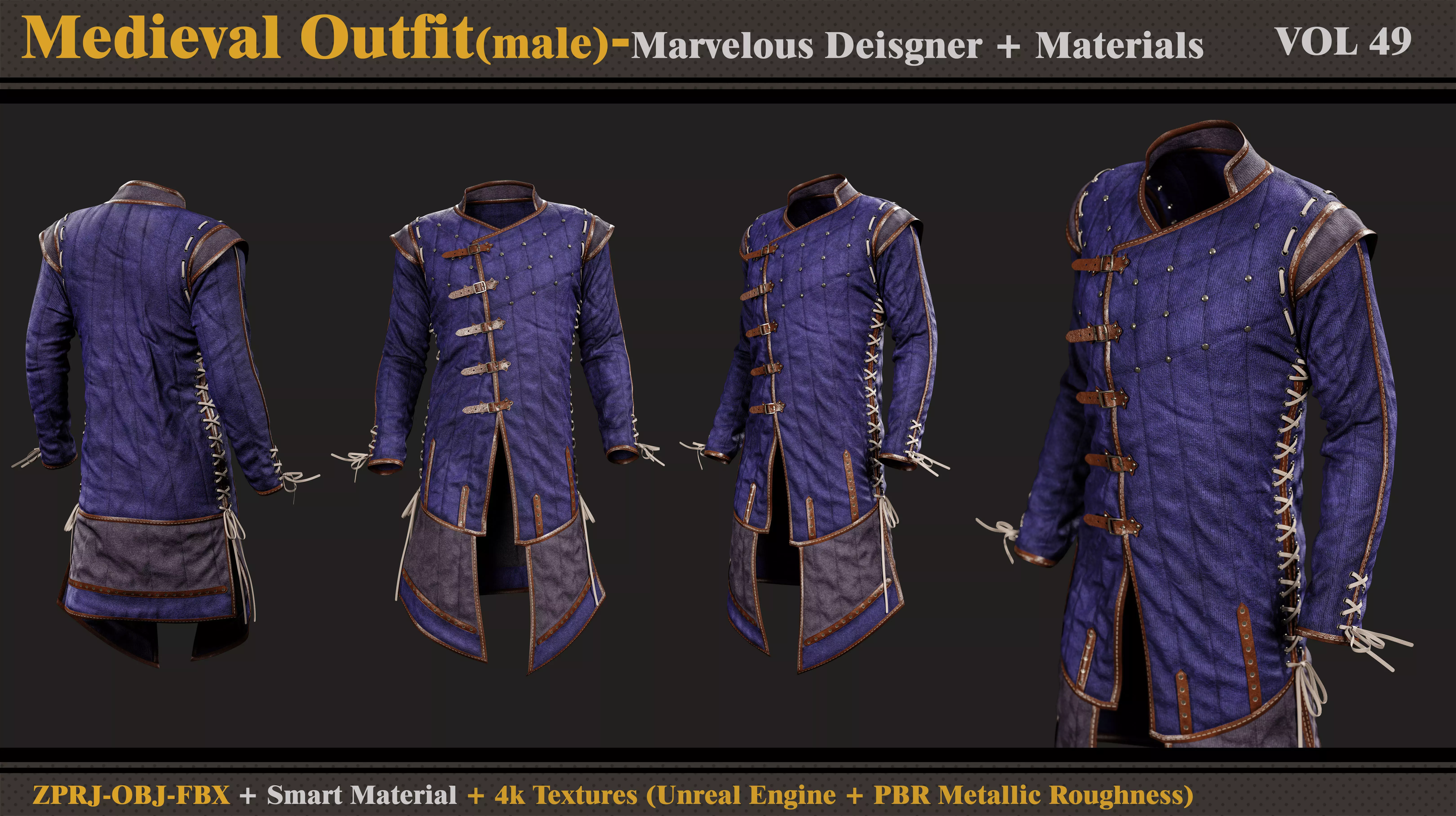 Medieval Outfit- MD-Clo3d-Smart Material- Textures-OBJ-FBX  3D model_0