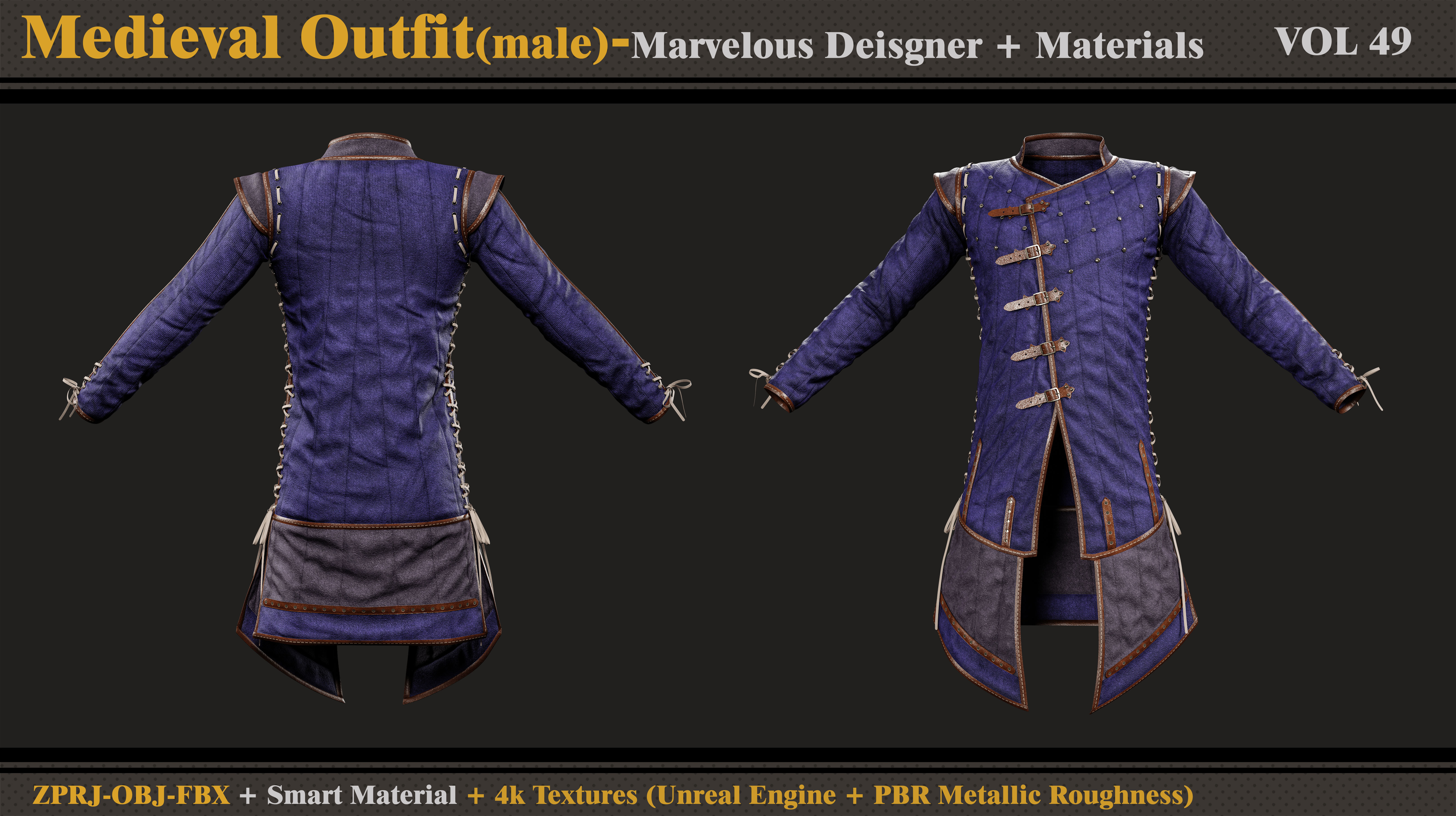 Medieval Outfit- MD-Clo3d-Smart Material- Textures-OBJ-FBX  3D model_1