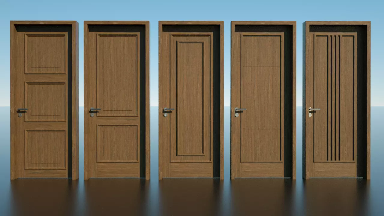 door PSL wooden bundle 3D model_0