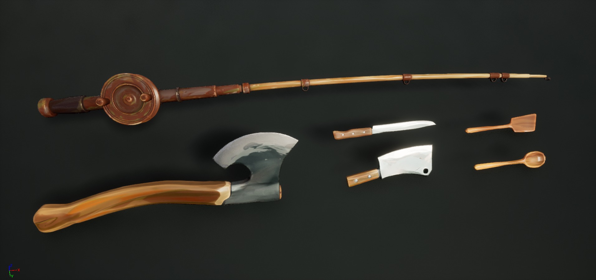Stylized Axe Knife Spoon Kit Low-poly 3D model_1