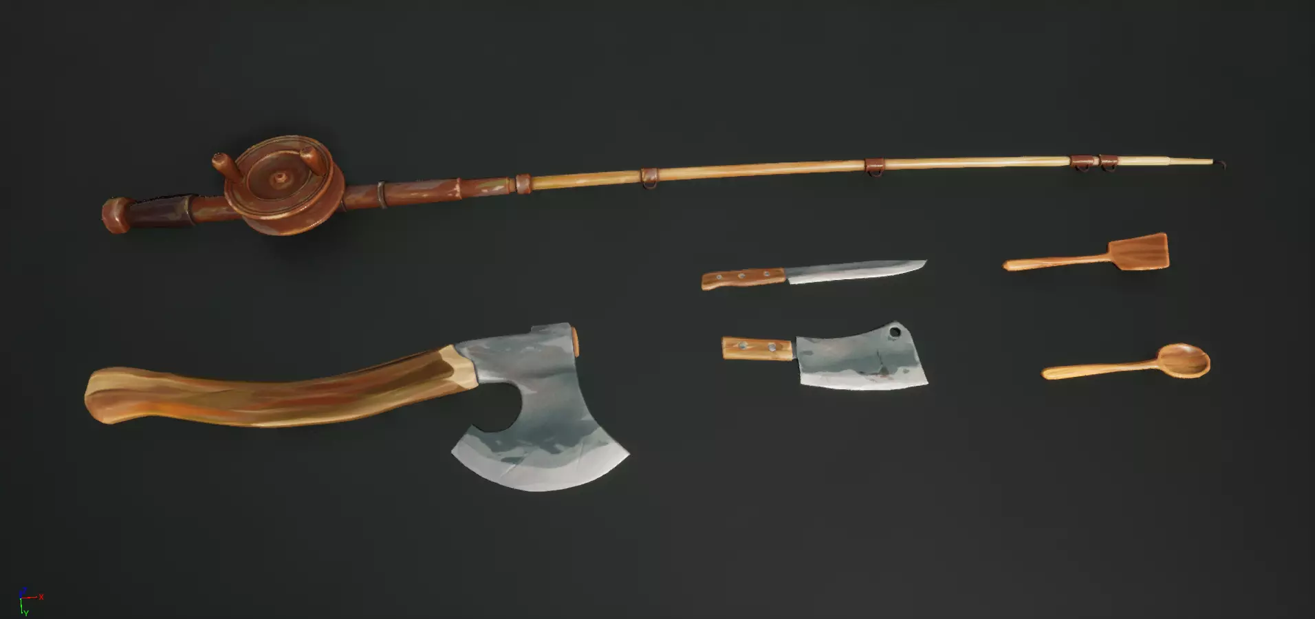 Stylized Axe Knife Spoon Kit Low-poly 3D model_0