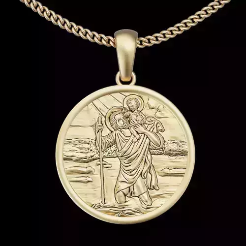 Saint Christopher pendant  gold printable jewelry 3D model