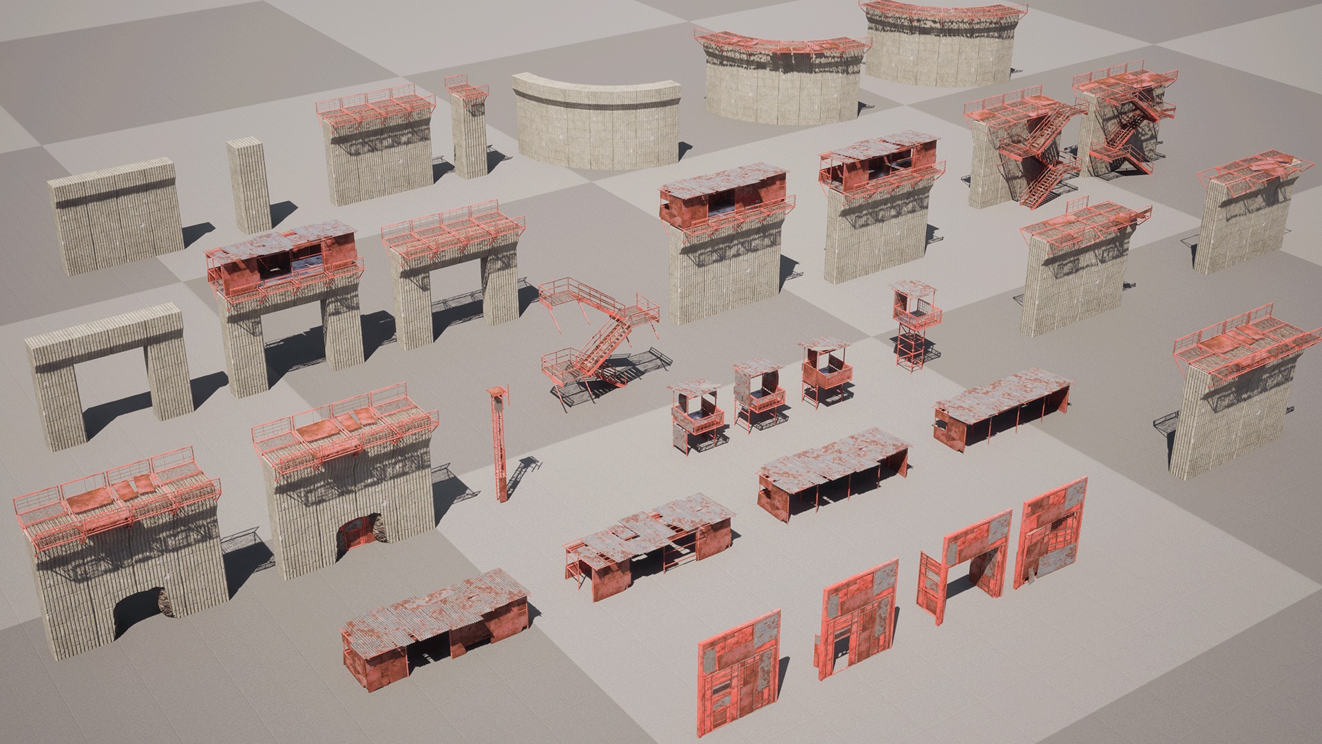 Post Apocalyptic Wall Modular Pack Low-poly 3D model_10