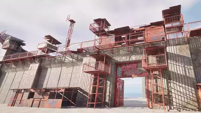 Post Apocalyptic Wall Modular Pack Low-poly 3D model