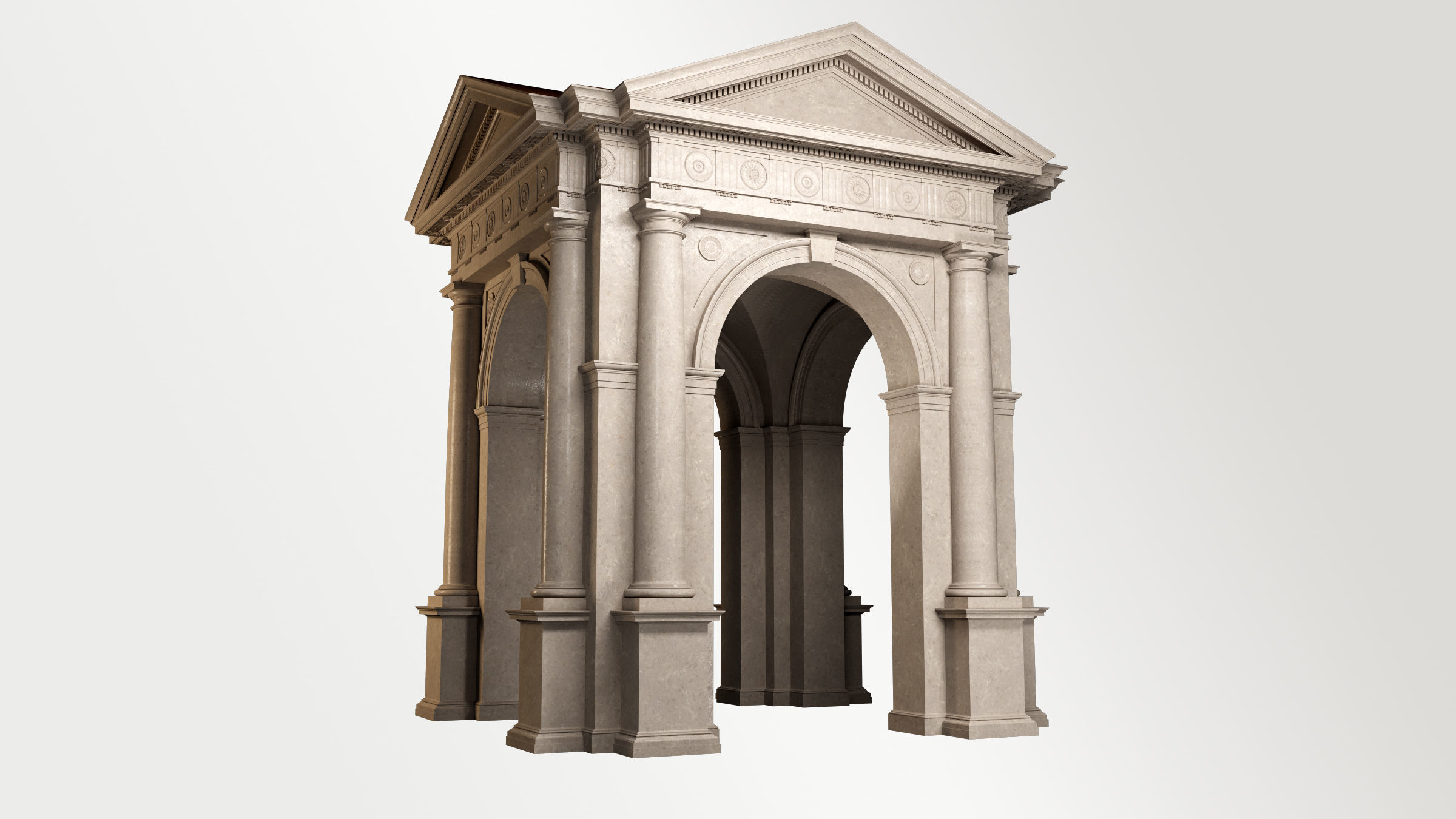 Arched portico in Doric Denticulated column order gazebo 3D model_3
