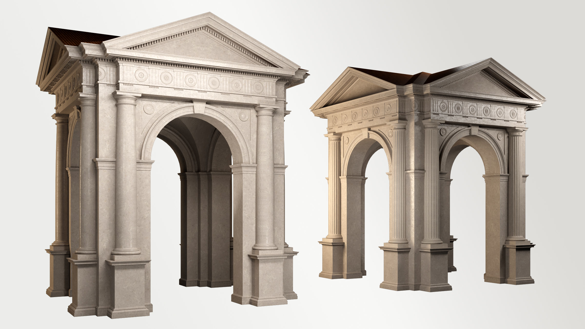 Arched portico in Doric Denticulated column order gazebo 3D model_1