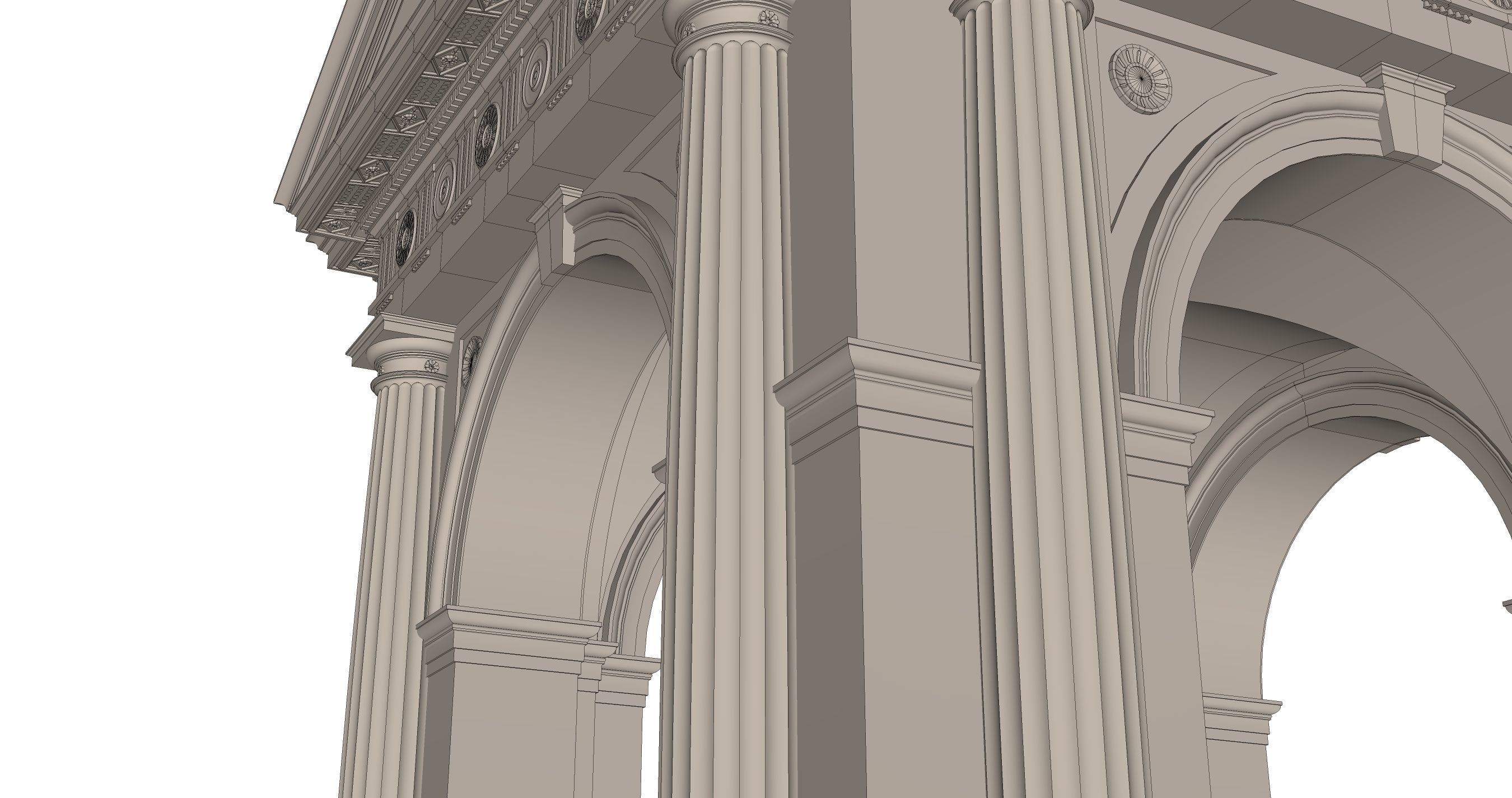 Arched portico in Doric Denticulated column order gazebo 3D model_5