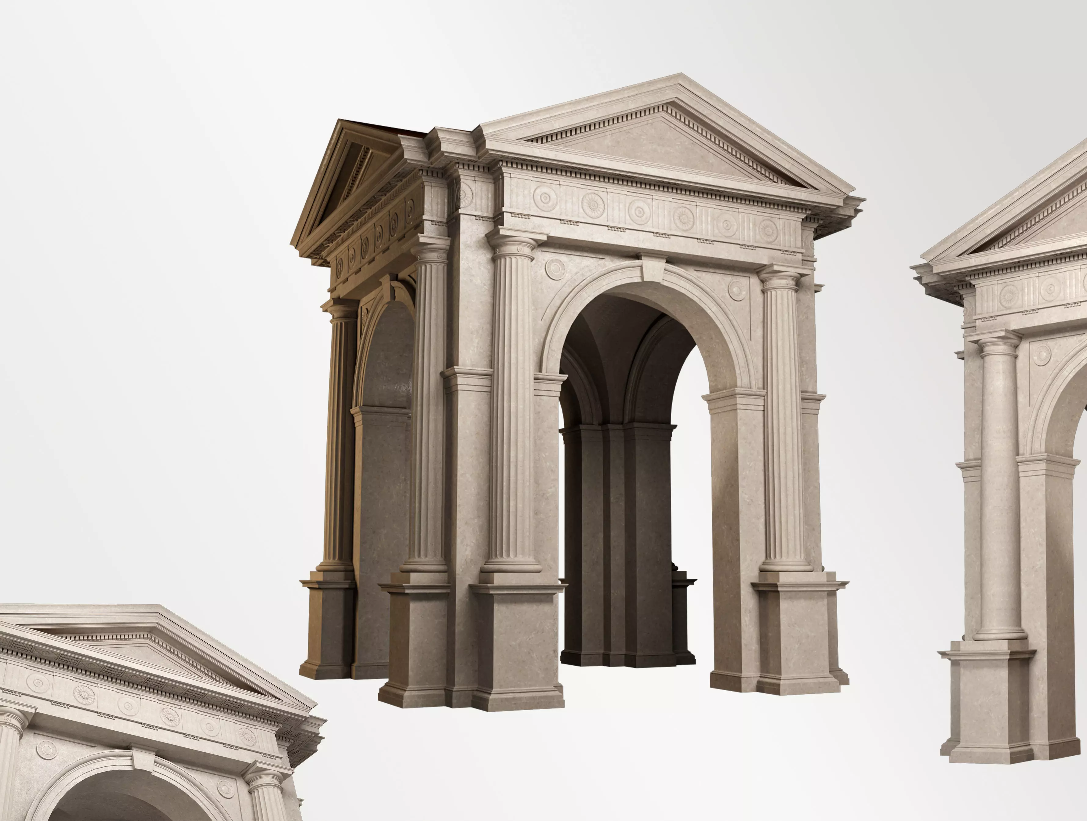 Arched portico in Doric Denticulated column order gazebo 3D model_0