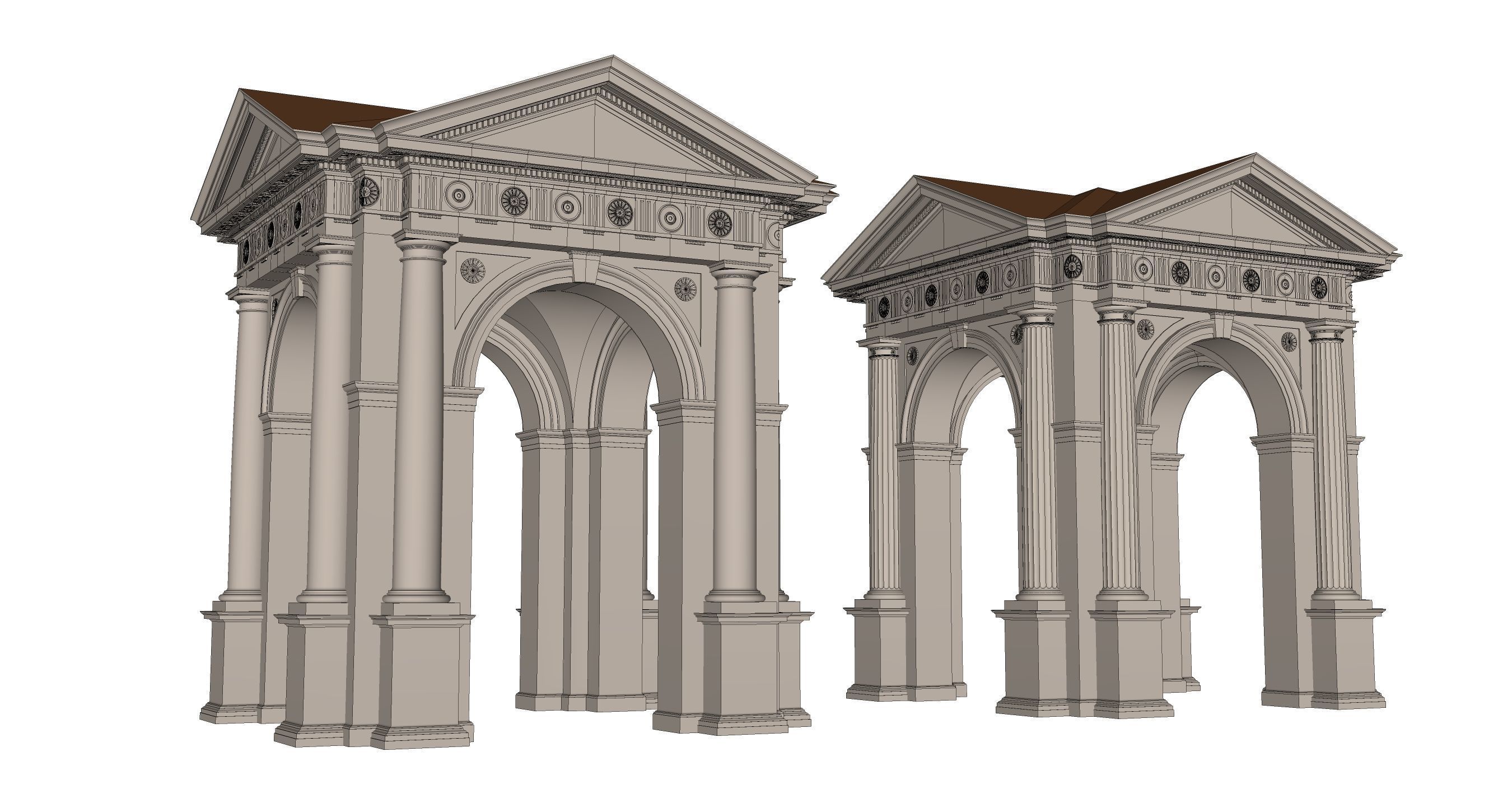 Arched portico in Doric Denticulated column order gazebo 3D model_7