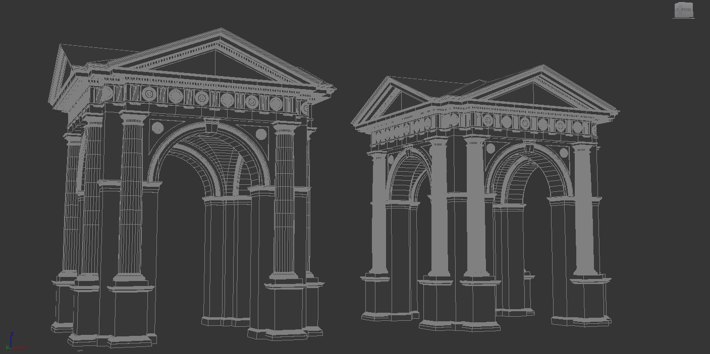 Arched portico in Doric Denticulated column order gazebo 3D model_12