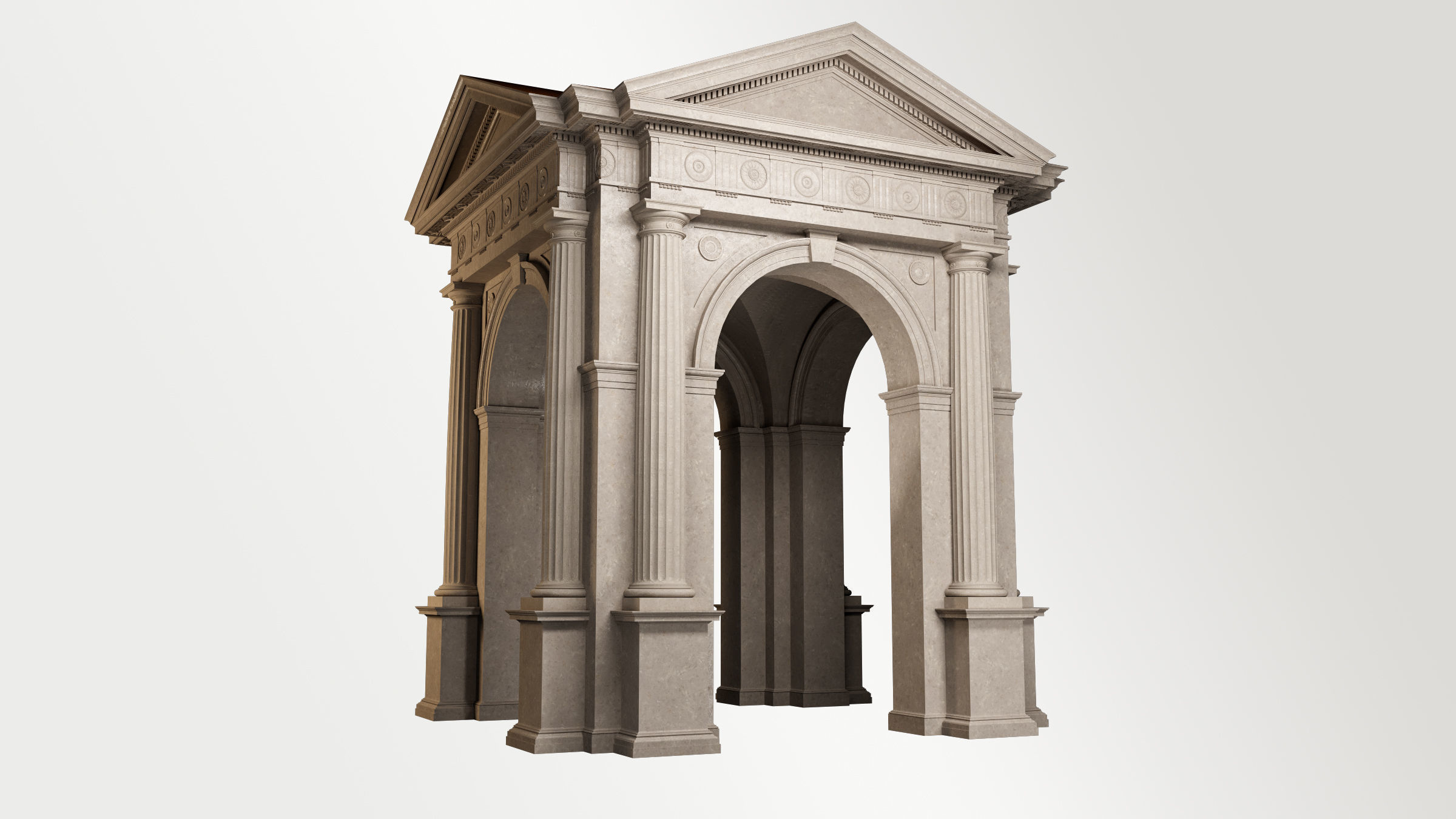 Arched portico in Doric Denticulated column order gazebo 3D model_2