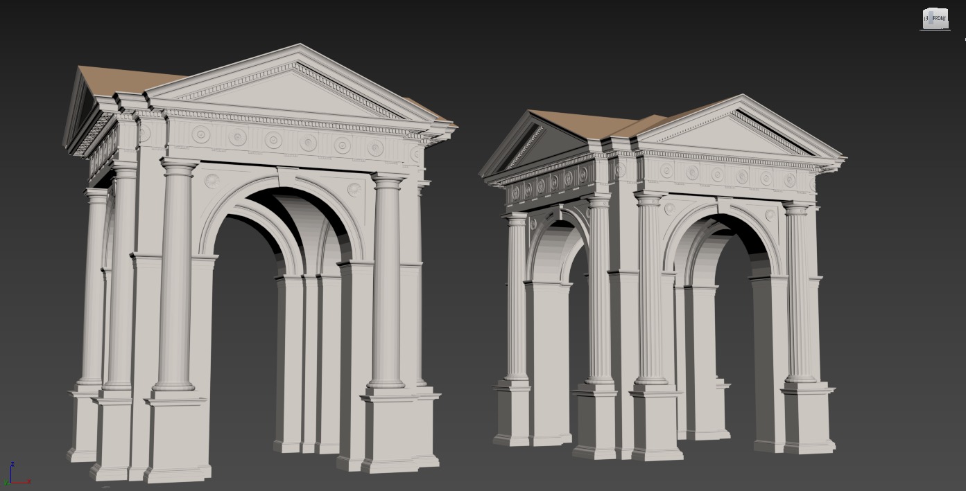 Arched portico in Doric Denticulated column order gazebo 3D model_10
