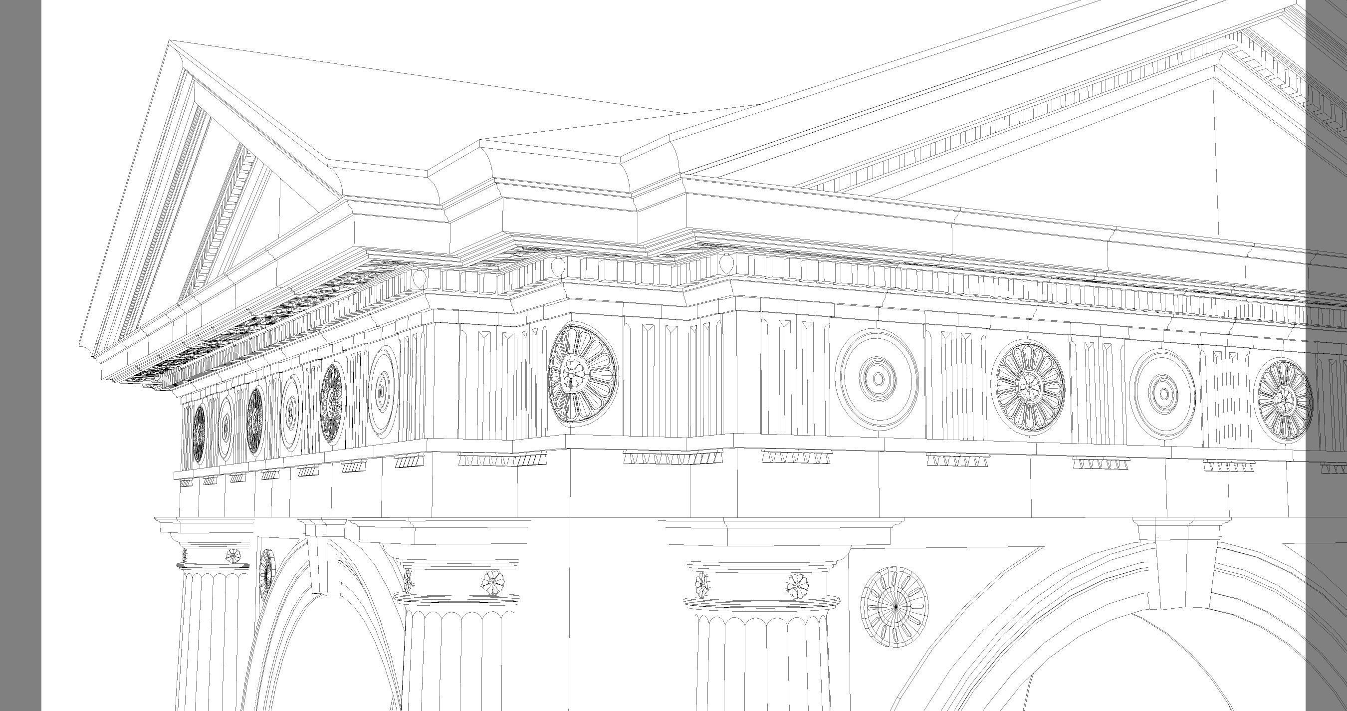 Arched portico in Doric Denticulated column order gazebo 3D model_9