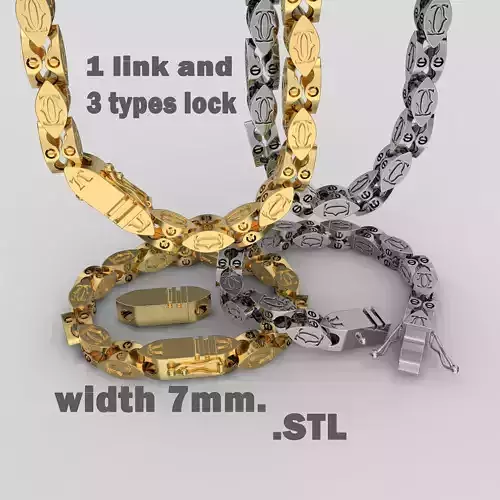Jewelry Lock box and link 7mm chain or bracelet printable STL