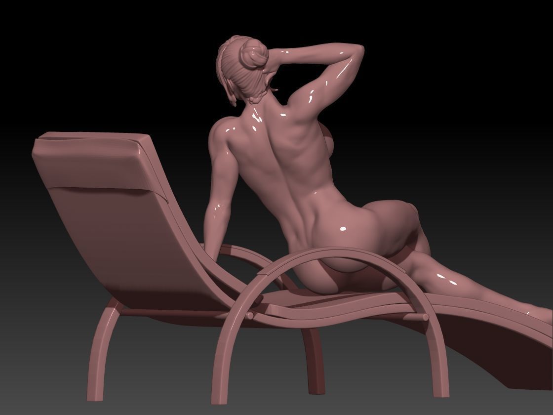 woman modeling on beach chair 3D print model_3