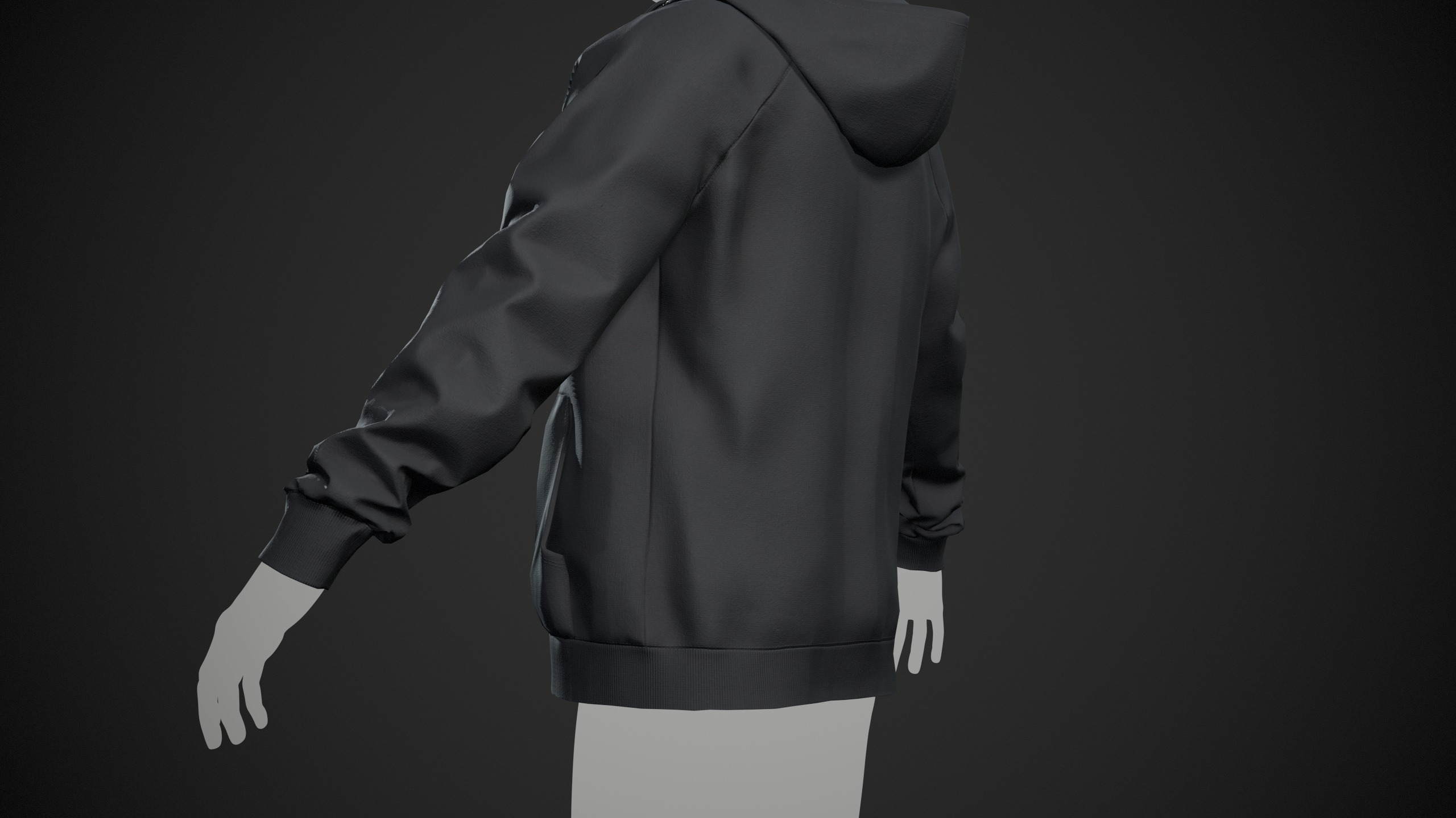 Black Open Hoodie Style 1 Low-poly 3D model_10