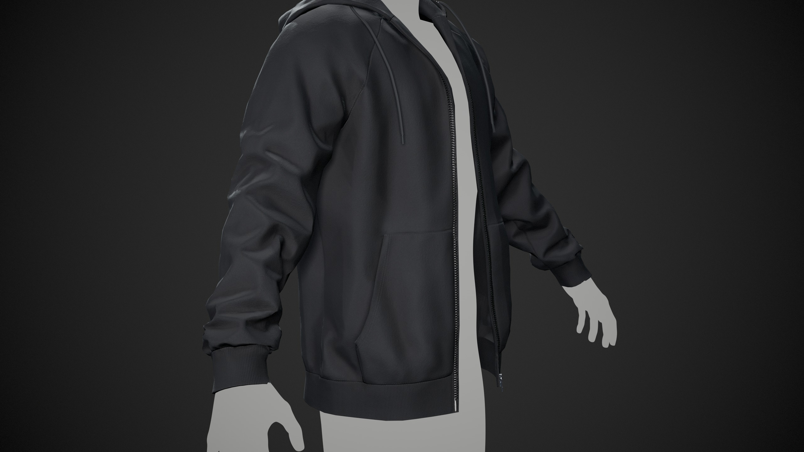 Black Open Hoodie Style 1 Low-poly 3D model_8