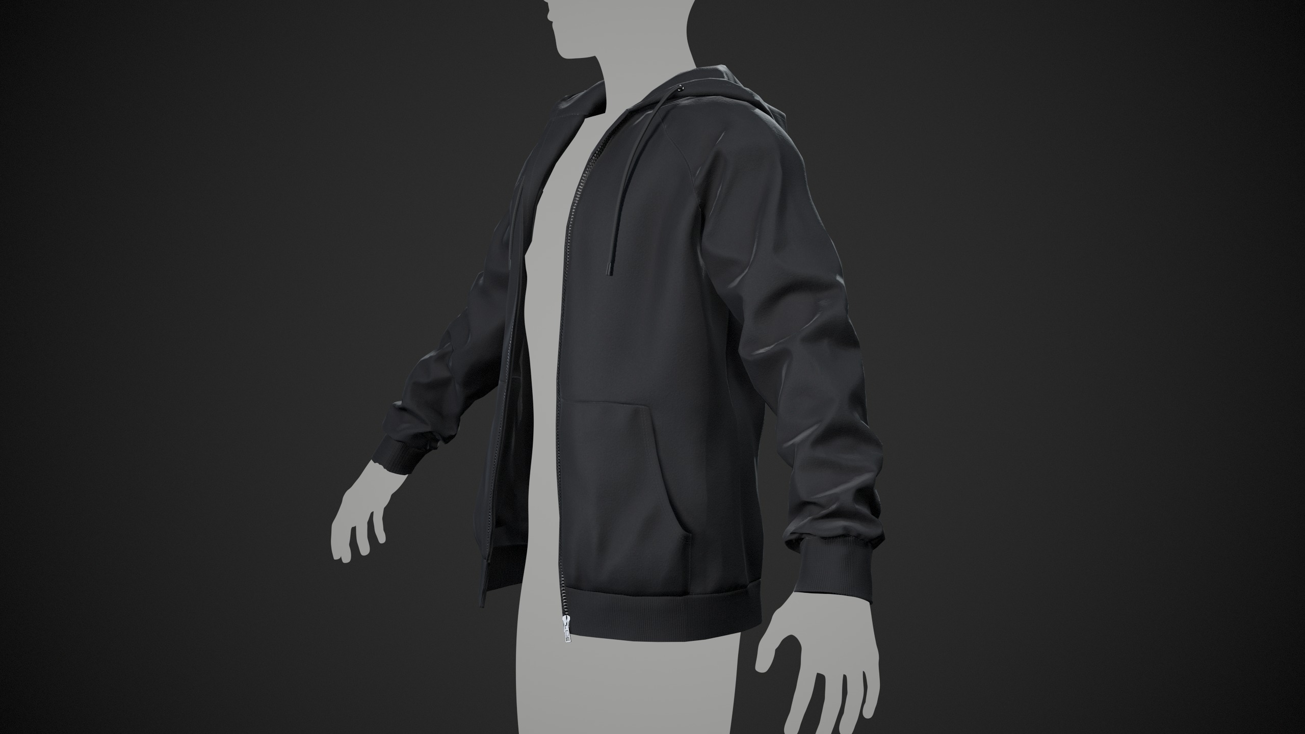 Black Open Hoodie Style 1 Low-poly 3D model_5