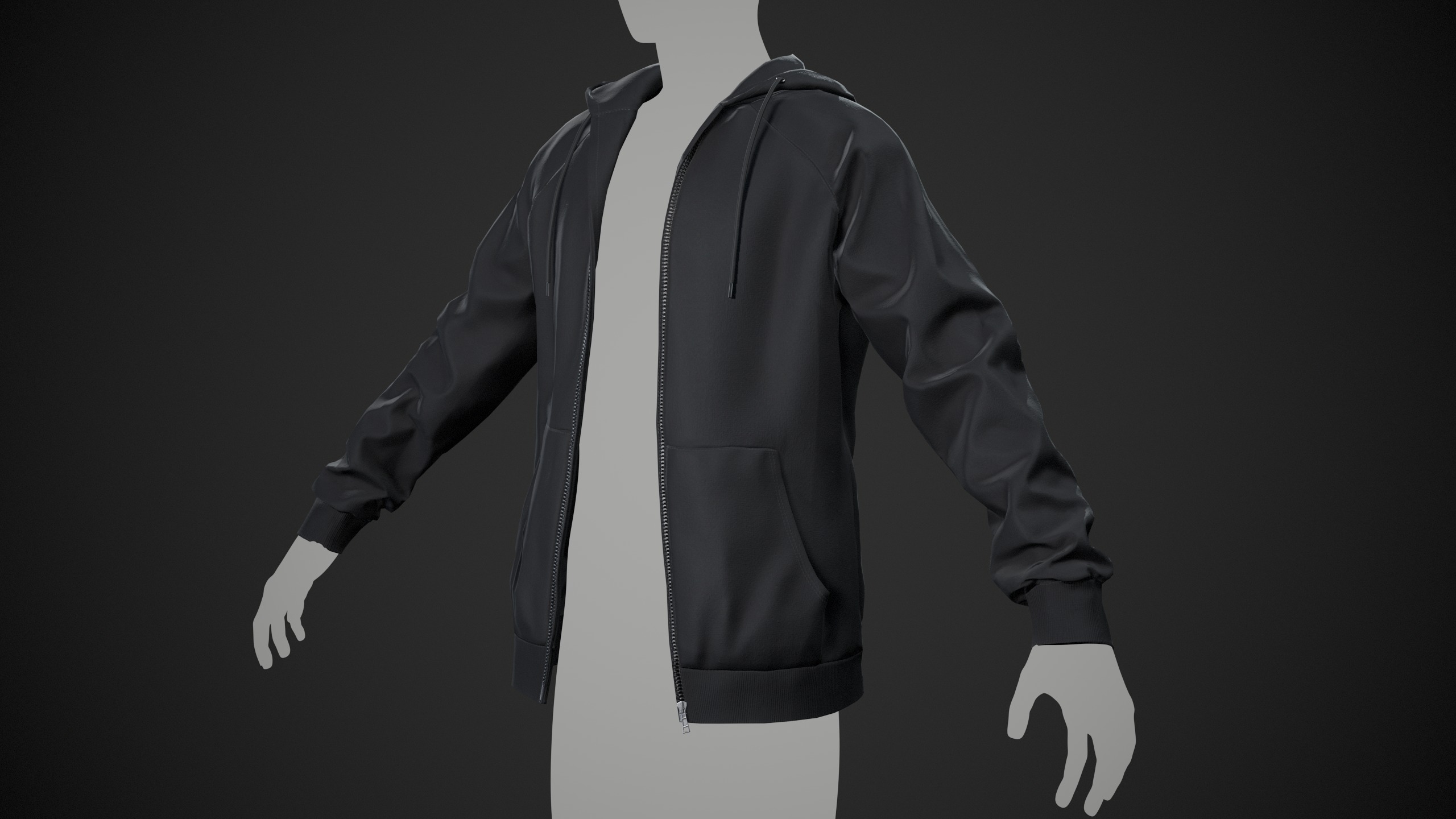 Black Open Hoodie Style 1 Low-poly 3D model_1