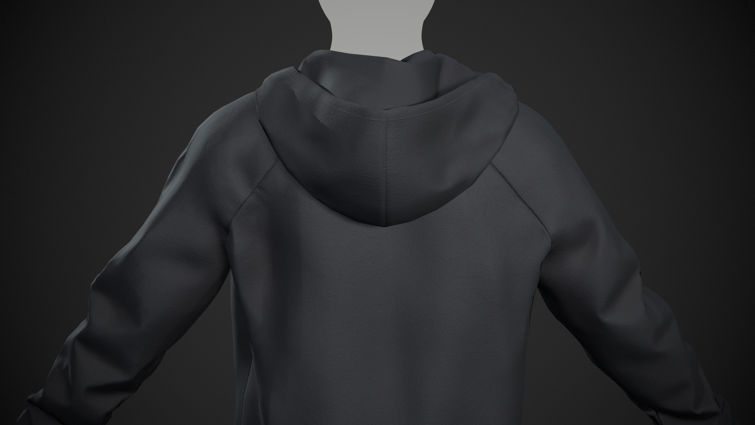 Black Open Hoodie Style 1 Low-poly 3D model_9
