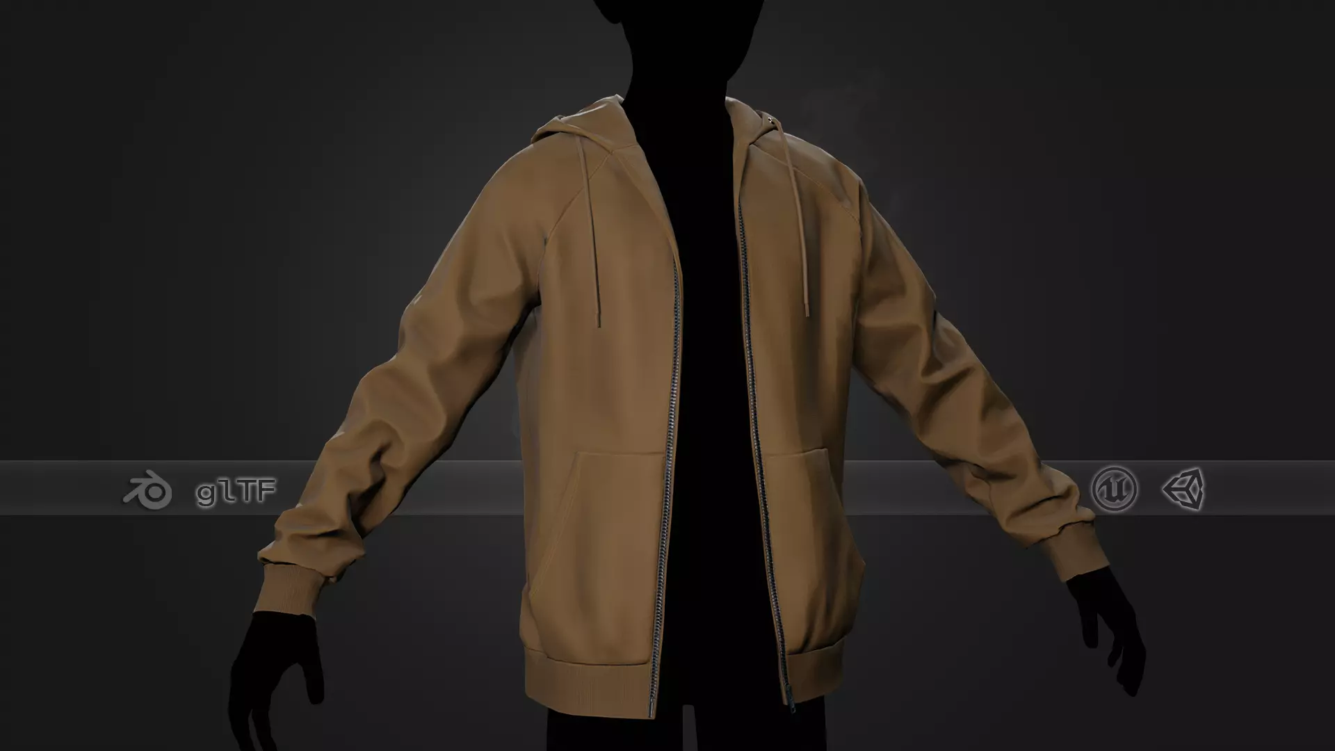 Brown Open Hoodie Style 1 Low-poly 3D model