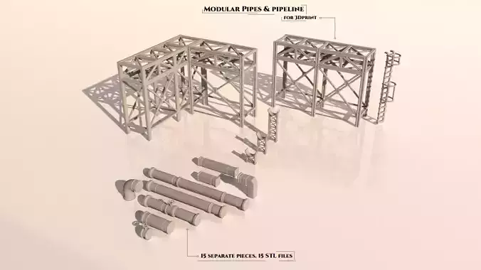 Modular Pipes and pipeline 3D print model