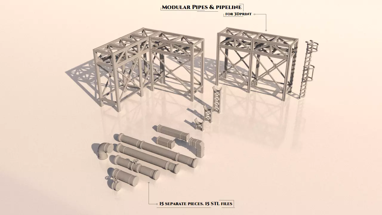 Modular Pipes and pipeline 3D print model_0
